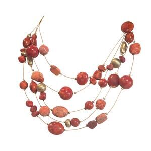 Chico's Necklace Chicos Red Peach Beaded Layered Multi Strand Boho 14" SKU2903